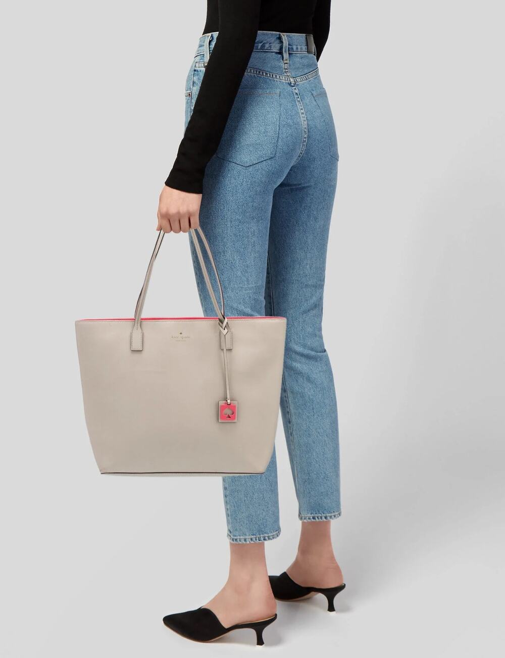 Kate Spade Leather Travel Tote Beige Pebbled Leather Zip Top
